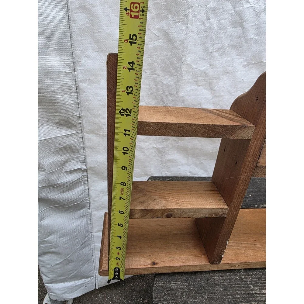 Vintage Wooden Wall Shelf Coat Rack Pegs Spice Display Country Farmhouse Rustic